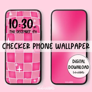 Papel de parede xadrez rosa para celular | Papel de parede para iPhone | Download instantâneo | Papel de parede digital para celular | Estético | Tela de bloqueio | Tela inicial
