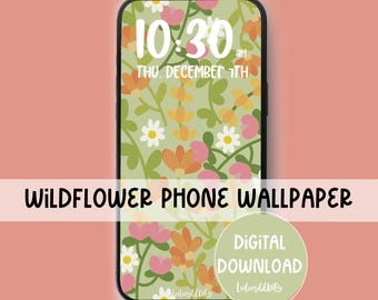 ワイルドフラワーのスマホ壁紙、グリーンフローラル（デジタルダウンロード）