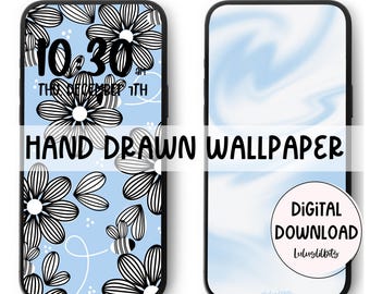 Floral Bee Phone Wallpaper | Hand-Drawn Lock Screen (Digital Download)