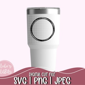 May include: White tumbler with a black circle design. The circle has a double outline. The tumbler has a silver lid.  "Digital Cut File SVG | PNG | JPEG" is written below the tumbler.