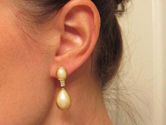 Vintage 1950/60 faux pearl and crystal drop earri… - image 4