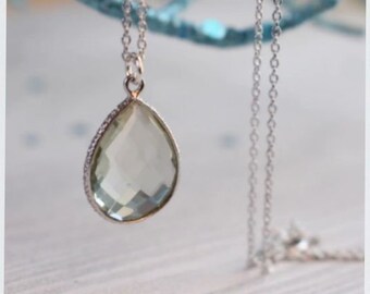 Grüner Amethyst Anhänger: 925 Sterling Silber Quarz Tropfen