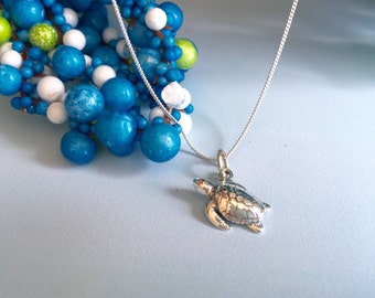 Sterling Silver Sea Turtle Necklace: Oxidized Animal Jewelry