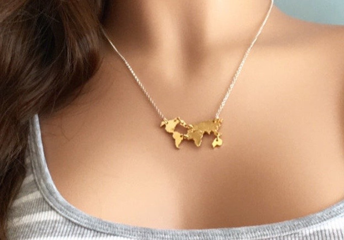 Map of the World Necklace World Necklace Atlas Necklace  Etsy Canada