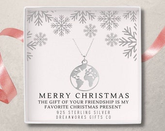 Sterling Silver World Map Necklace: Globe Charm Gift
