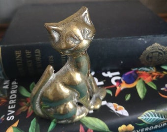 Vintage Brass Cat Figurine Candle Holder Paperweight Collectible Ornament
