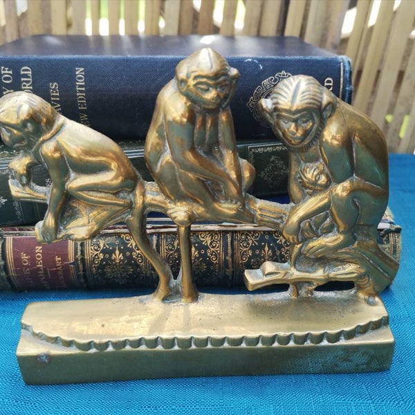 Vintage Solid Brass Monkey Family Figurine Ornament