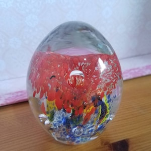 Colourful Clear Glass Paperweight Collectible Vintage Art