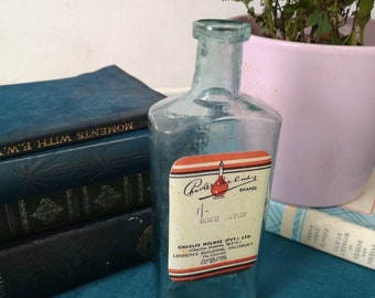 Vintage Rose Water Glass Bottle Original Label