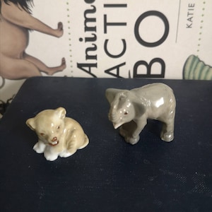 Miniature Baby Elephant and Lion Figurines Small Whimsy Animal
