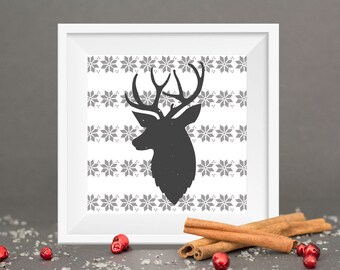 Reindeer christmas sweater pattern gallery wall print // digital download // christmas art // christmas decor // square print