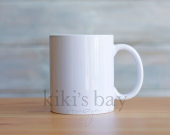 white mug mockup wood background // 11 oz white mug mock-up styled stock photography // digital download // neutral styled stock