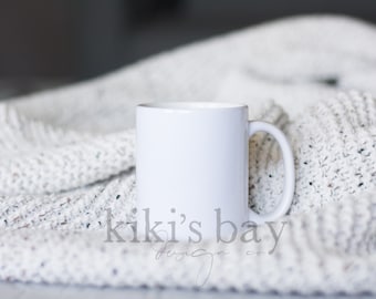 white coffee mug mockup // cozy stock photo // 11 oz white mug mock-up styled stock photography // digital download // neutral styled stock