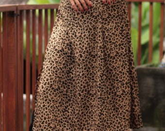 Boho Midi Leopard Skirt With Slits Hippie Skirt Leo Pattern With High Waist High Waisted Bohemian Party Skirt Animal Print Skirt Mid length Etsy