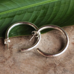 Chunky Hoops Medium Sized 925 Sterling Silver 30 mm, Large Hoops, Statement Tube Hoops, Large Tires SILVER Boho Hippie Style