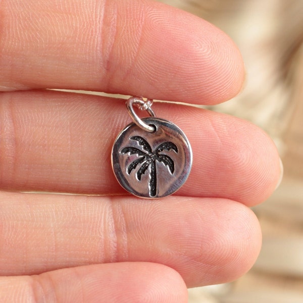 Silver Palmtree Necklace 925 Sterling Silver Coin Charm Chain Minimal Jewelry Gift Ideas boho Bali Surfer Girl beach jewellery