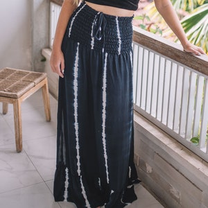 Long women&#39;s batik skirt with slit, boho chic maxi skirt, high waisted summer skirt and off-the-shoulder dress, two in one