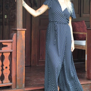 Polka Dot Dress Dark Blue Black Butterfly Sleeves, Maxi Wrap Dress Bohemian Style, Asymmetrical Summer Dress long, Short Flutter Sleeves