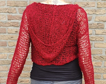 Underboob Crochet Crop Top red Cropped Hoodie Knitted Sweater Hooded Summer Sweater Underbust Hooded Top Hippie Festival sweater Goa Style