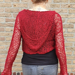 Underboob Crochet Crop Top red Cropped Hoodie Knitted Sweater Hooded Summer Sweater Underbust Hooded Top Hippie Festival sweater Goa Style