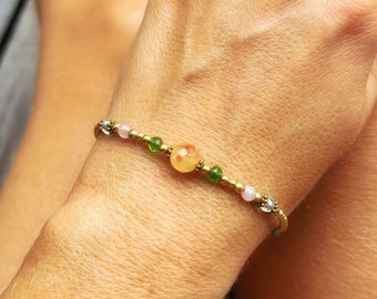 Boho Macramé Bracelet antique golden brass braided with colorful crystal beads - Hippie Bracelet - Statement Bracelet - Gift for you