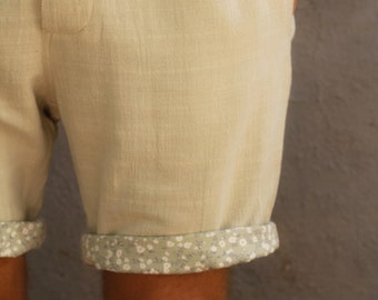 Bermudas para hombre con estampado floral plegable, pantalones cortos de lino para hombre, pantalones cortos de verano para vacaciones en la playa
