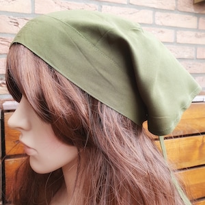 Triangle Kerchief Military Green, Sun Protection Gardening Head Wrap Olive, Headscarf Hair Bandana Hairband Vintage Style 70s 90s