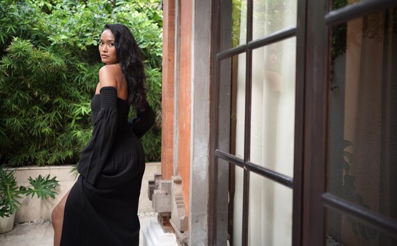 Mesh Maxi Jurk met Off Shoulder Model
