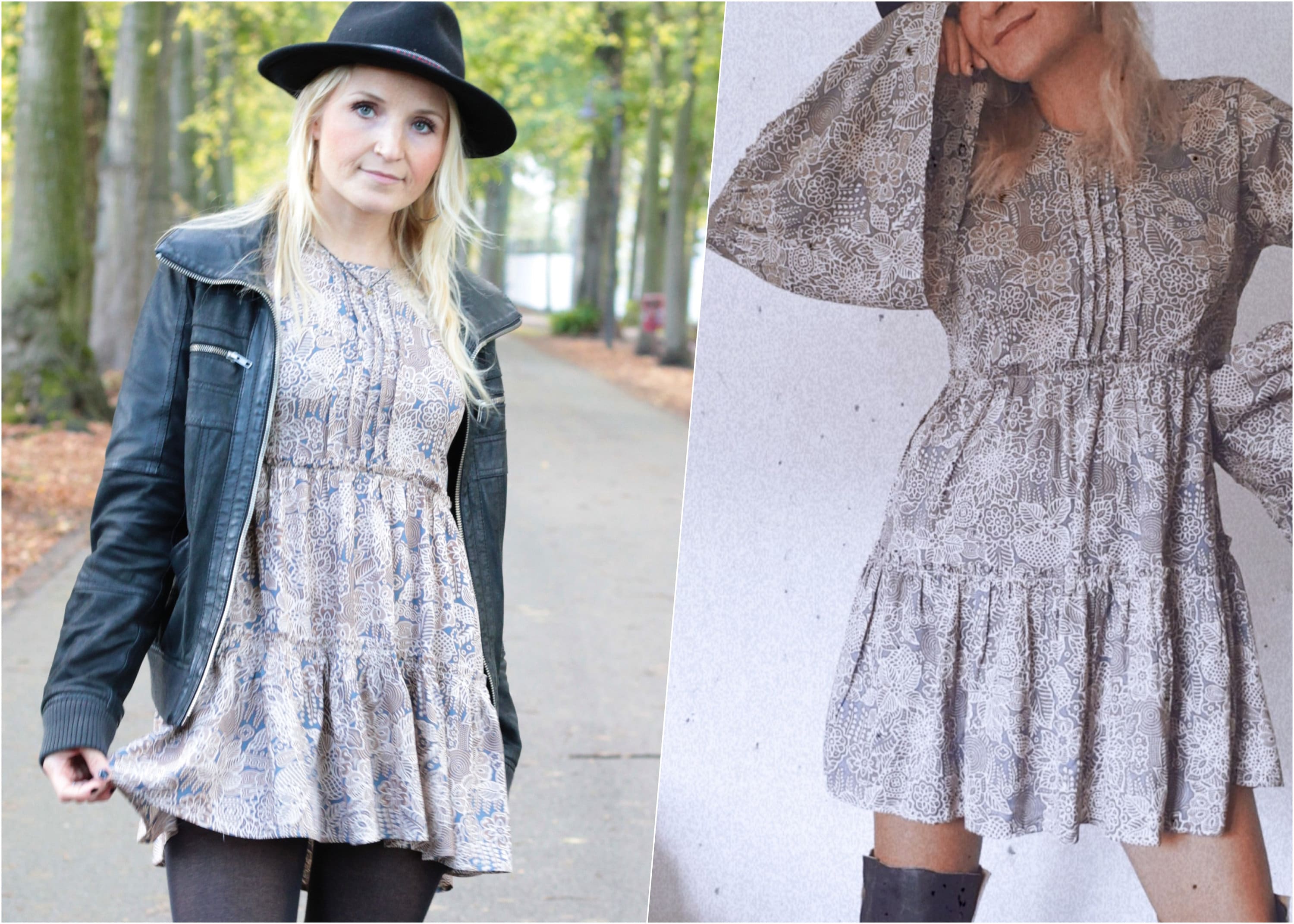 Boho tunic dress with trumpet sleeves and deep slit back - Weltentänzer