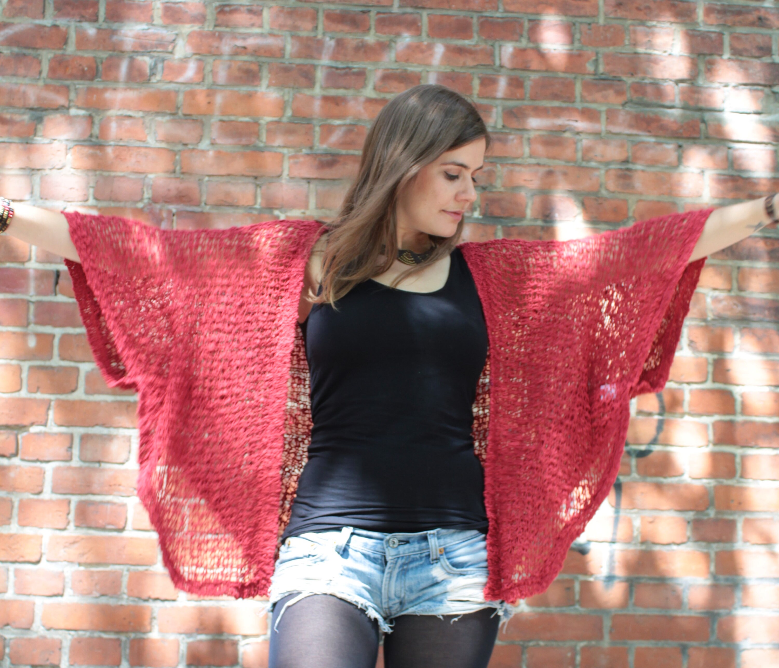 red summer cardigan