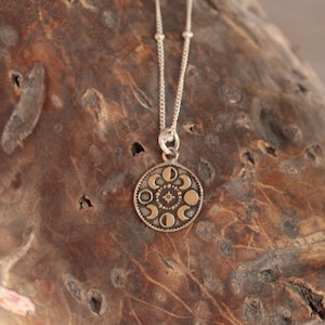 Coin Necklace 925 Silver / Coin Necklace Moon Phases / Spiritual Witchy Boho Medallion Necklace / Handmade in Bali