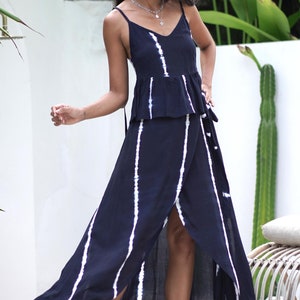 Boho chic batik dress, two-piece dress, women's summer dress, backless dress for wedding guest, festival dress