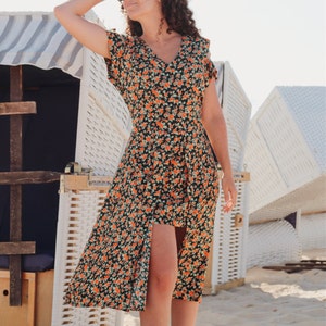 Boho Cut Out Dress, Summer Dress flower print, Floral Beach Dress, Dress Front Short Back long, high low dress