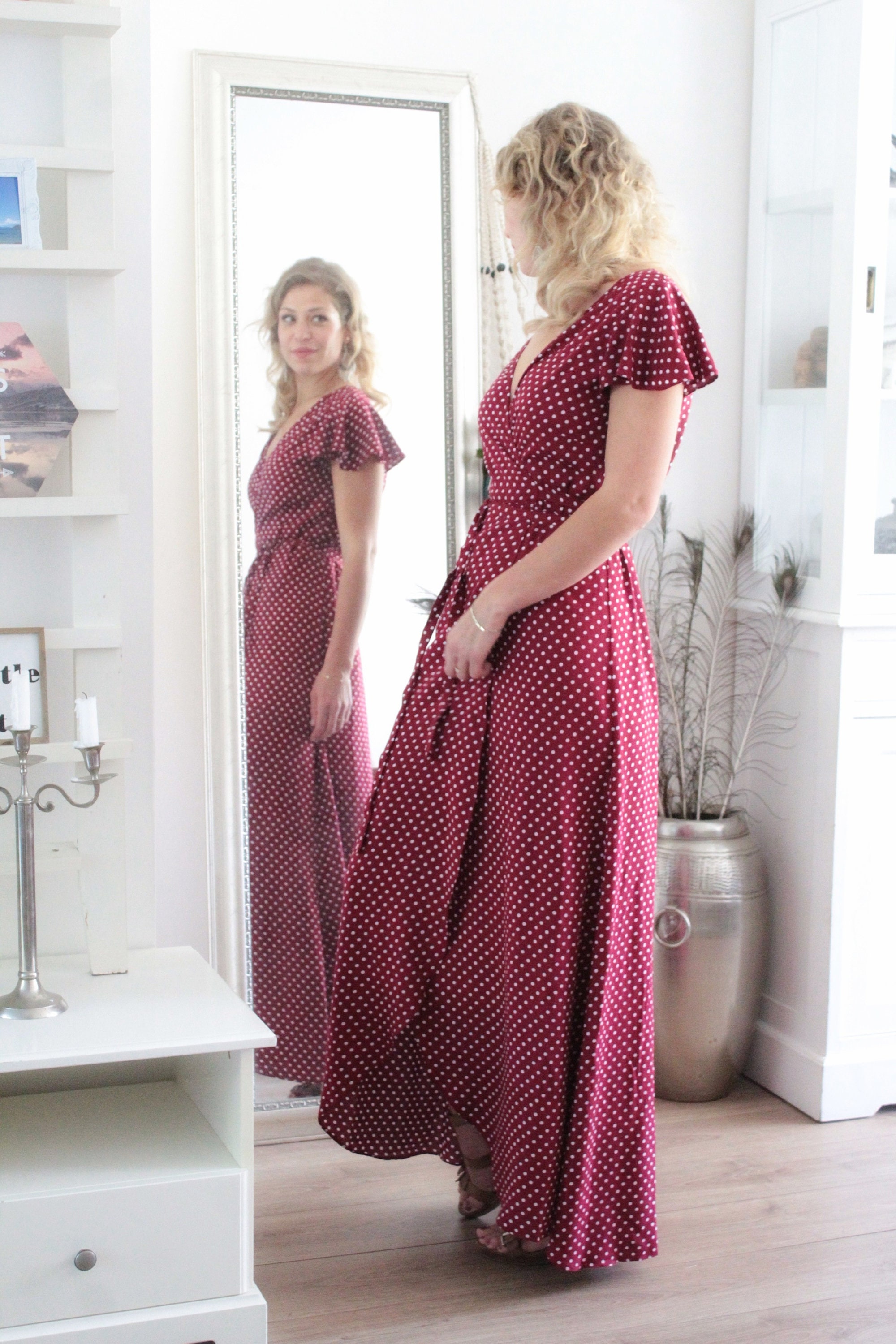 Red Polka Dot Maxi Dress, Summer Wrap Dress, Elegant Dotted Dress Long,  Short Butterfly Sleeves, Mama Nursing Dress, Boho Chic IBIZA Style - Etsy  Canada