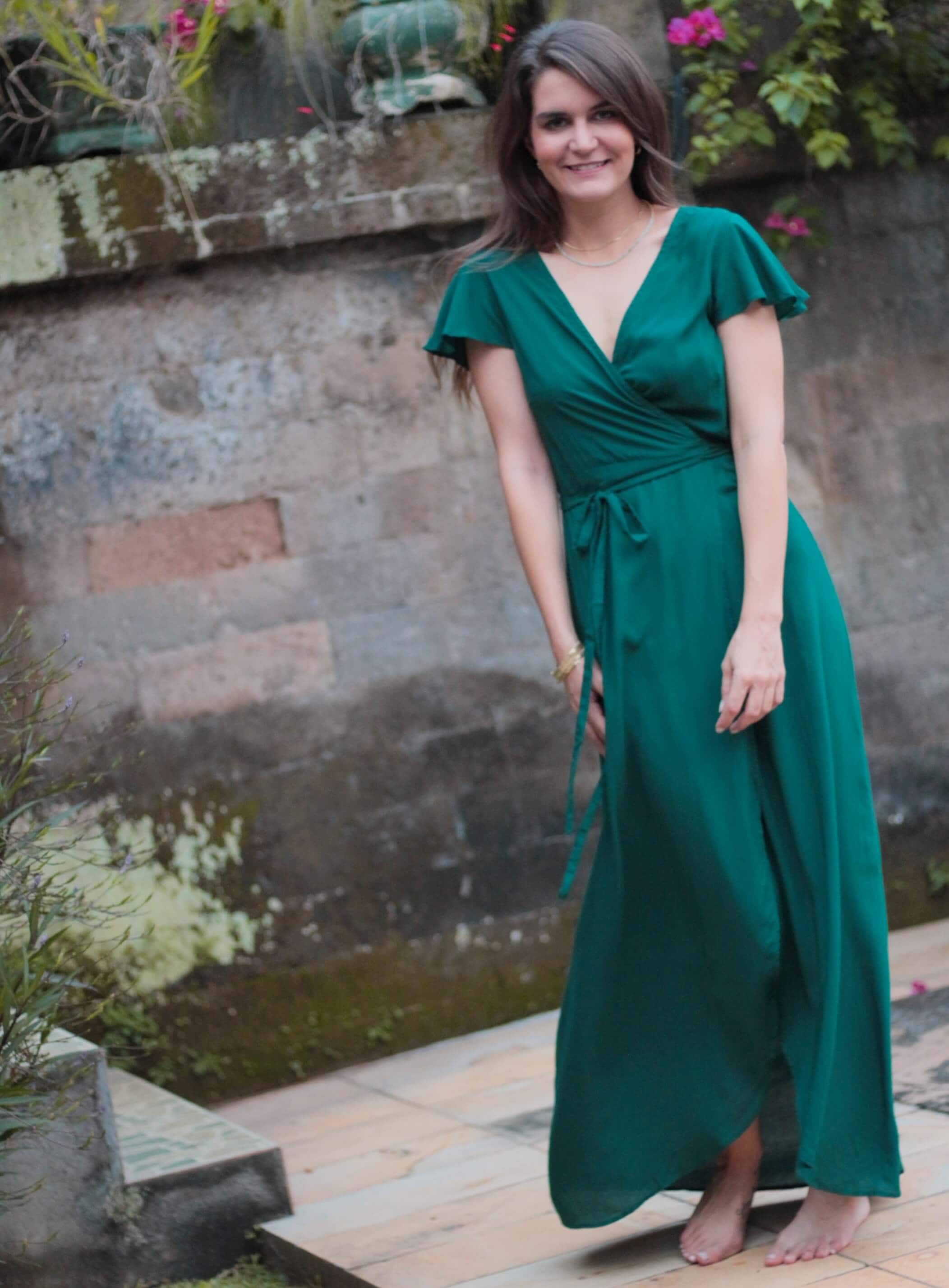 Vestido largo envolvente verde botella vestido maxi elegante vestido de dama de honor vestido de verano boho vestido de invitada de boda boho vestido de noche Etsy Mexico