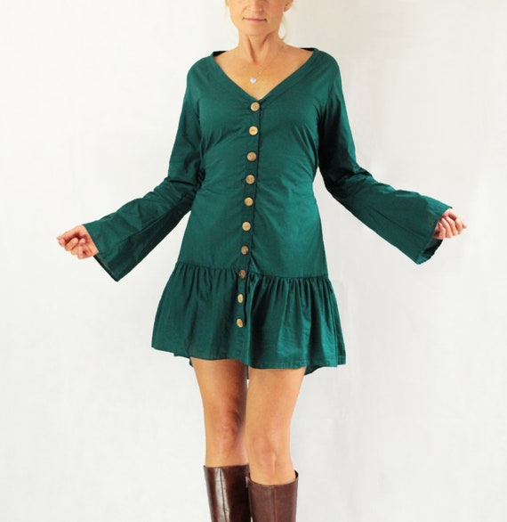 Bottle green shift dress hot sale