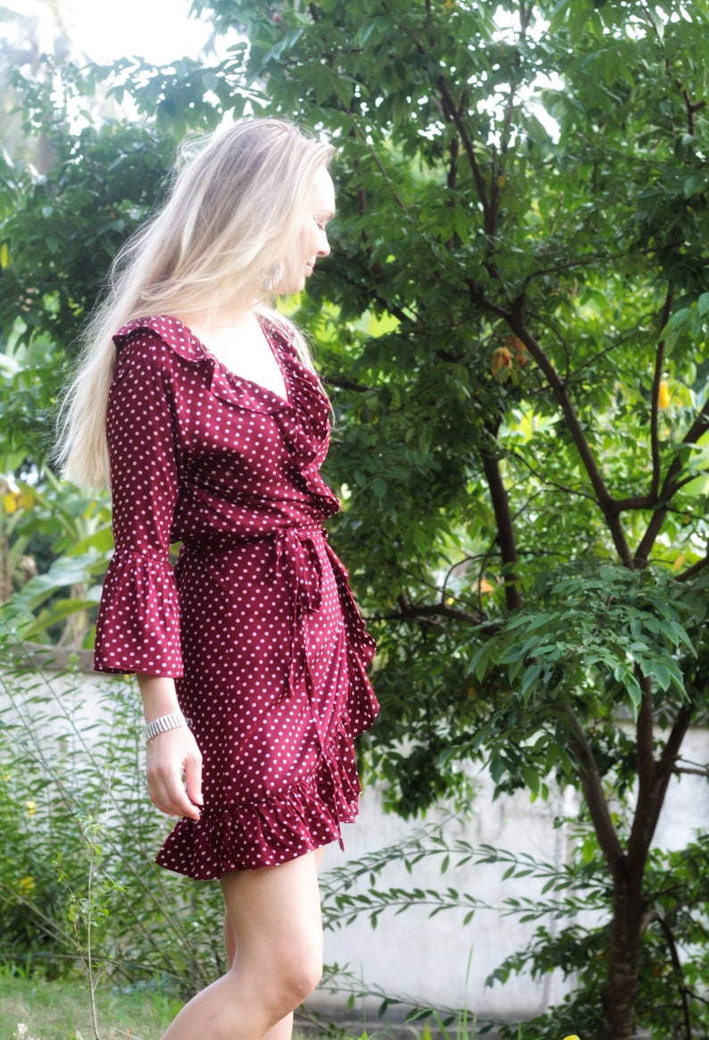 polka dot mini wrap dress
