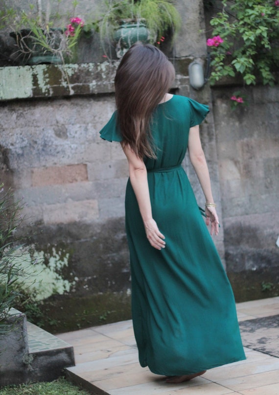 ethiek klein Aanmoediging Maxi wrap jurk fles groen elegante jurk lang bruidsmeisje - Etsy België