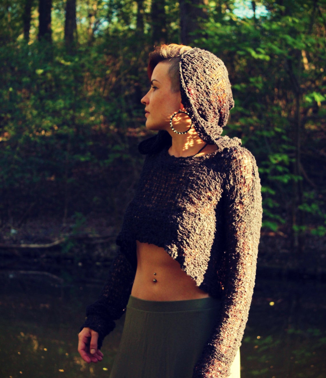 Underboob Crochet Crop Top black Cropped Hoodi…