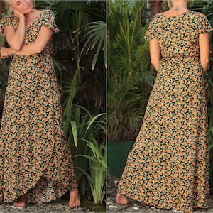 Maxi Wrap Dress Florals, Elegant Dress long, Bridesmaid Dress, Boho Summer Dress, Boho Wedding Guest Dress, Evening Dress Asymmetrical