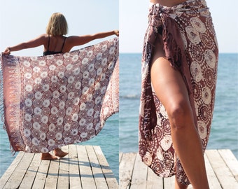 Tie Dye Sarong Beach Towel Resort Wear Swimsuit Bikini Cover Up Beach Wrap Skirt Kerchief neckerchief scarf shawl Bandana Stola brown