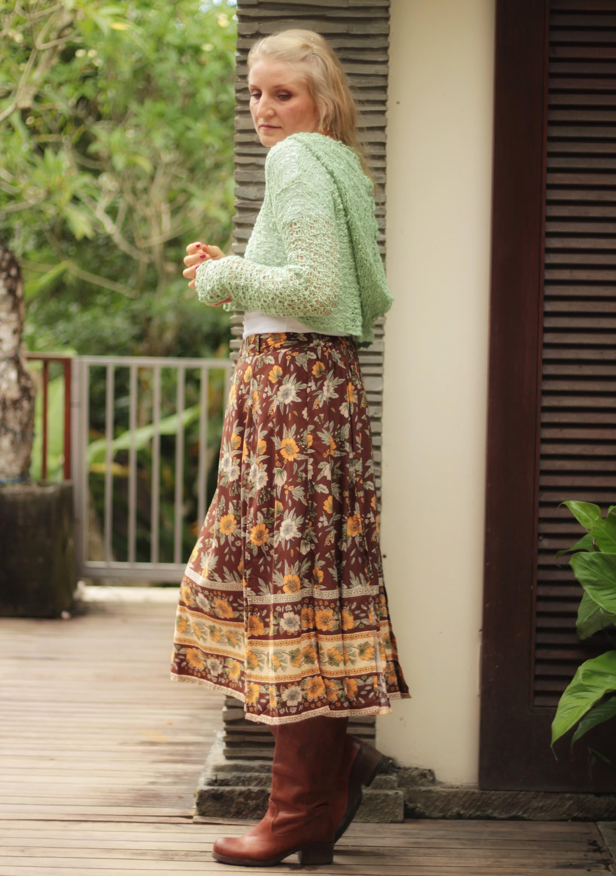 Long Flared Skirt With High Waist & Front Bow In Dark Blue