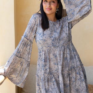 Boho Smock Dress Short, Shift Dress Long Sleeve, Loose Dress backslit, 70s Babydoll Dress Flare Sleeves, Maternity Oversized Dress Fall