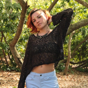 Knit Sweater Black, Crochet Sweater, Boho Sweater, Hippie Sweater