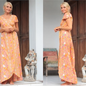 Boho summer dress long. Wrap dress. Boho Maxi Dress Flowers Print. Floral Dress Short Butterfly Sleeves. Ibiza dress. Bridesmaid dress