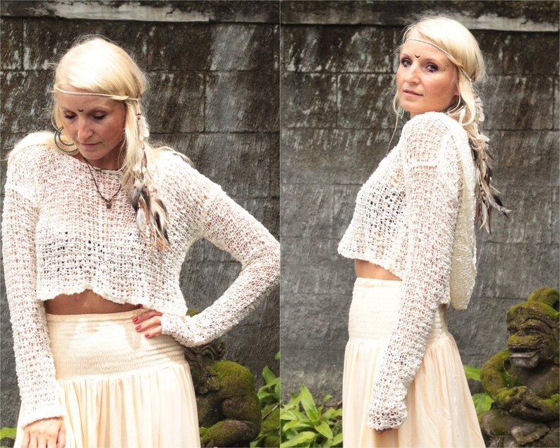 cream crochet crop top