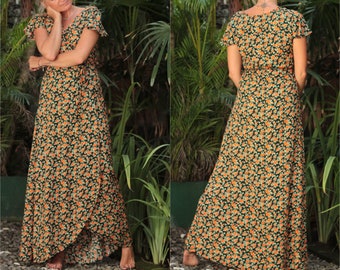 Blumen Sommerkleid lang, Boho Maxikleid Wickelkleid Blumen, Stillkleid Sommer Umstandskleid, Ibiza Hippie Style