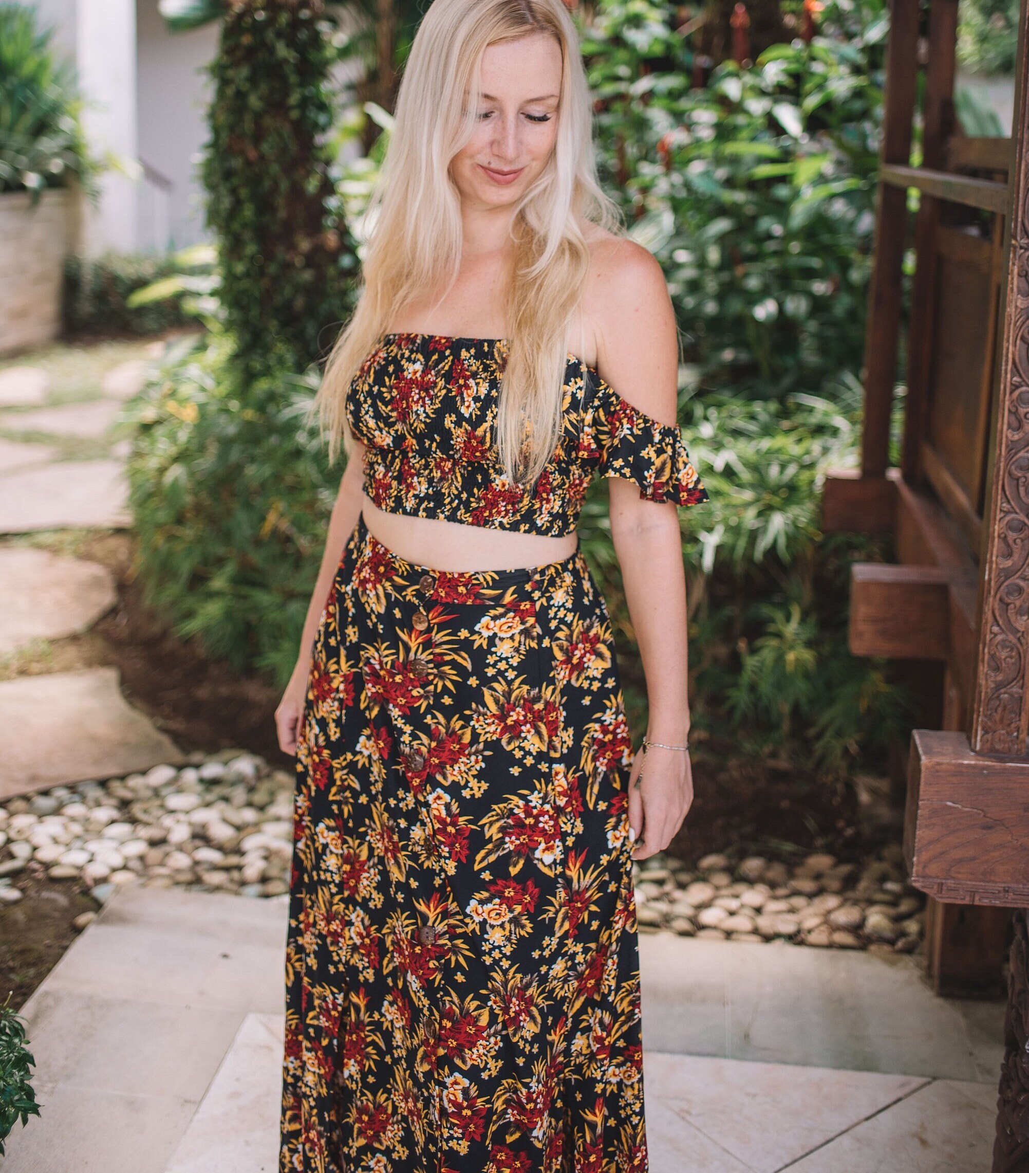 Boho Polka Dot Maxi Dress Two Piece Set Red White, off
