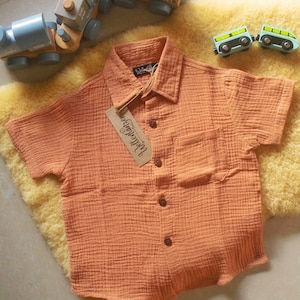 Children&#39;s baby muslin shirt short sleeve with button placket, unisex shirt for children, summer button down top, muslin shirt boys girls