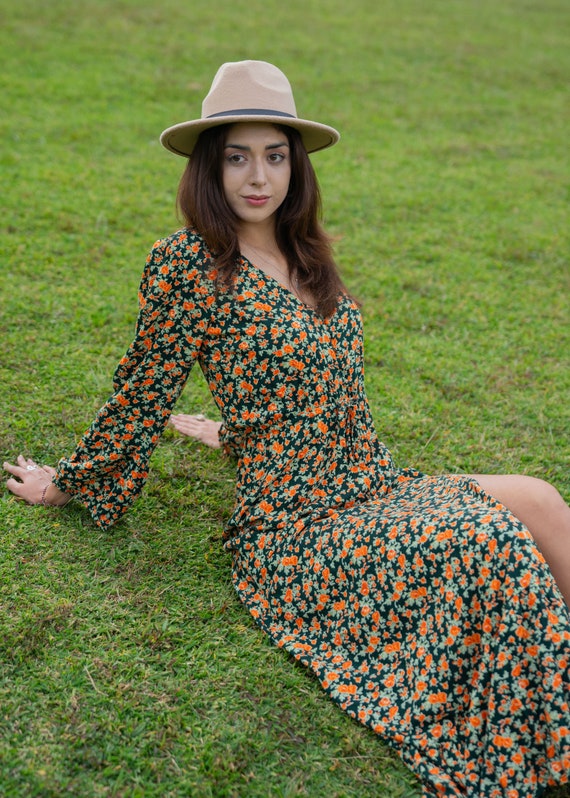 Boho Maxi Dress With Slit, Floral Fall Dress, Elegant Long Sleeve Dress,  Romantic Cottagecore Dress Long - Etsy Canada